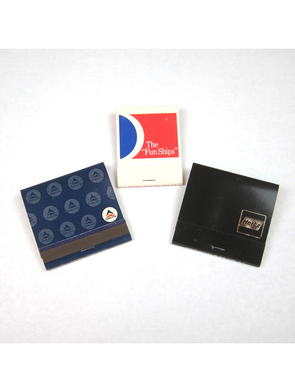 3 Vintage Matchbook Travel Carnival Cruise Lines Delta Airlines Hertz Car Rental